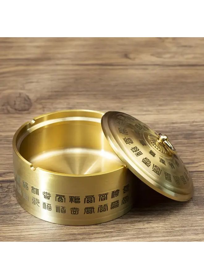 مطفأة سجائر كبيرة من النحاس الأصفر مع غطاء 4.53 بوصة مقاومة للرياح بتصميم تقليدي صيني لتزيين المنزل والمكتب - Image 1